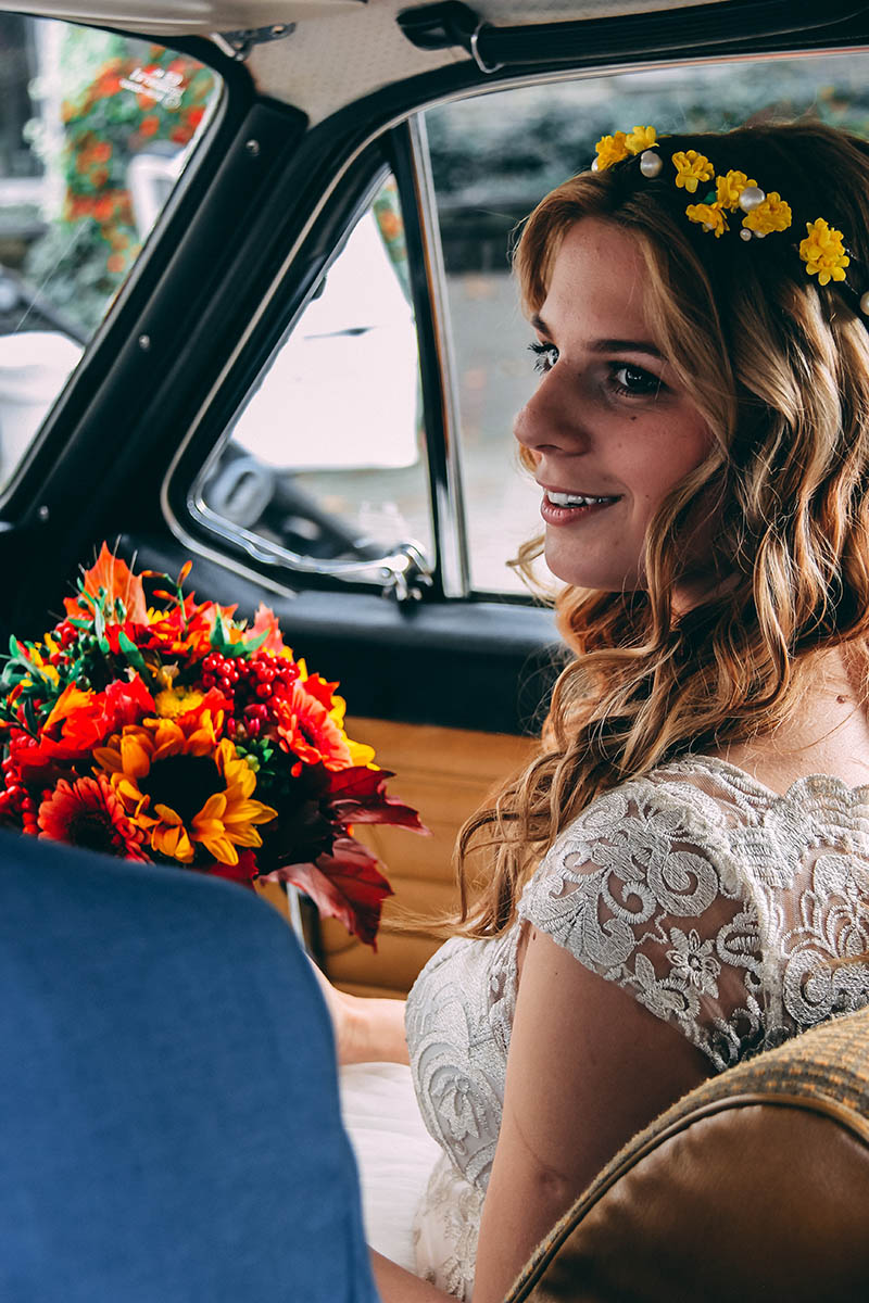 fotografia de casamento noiva carro