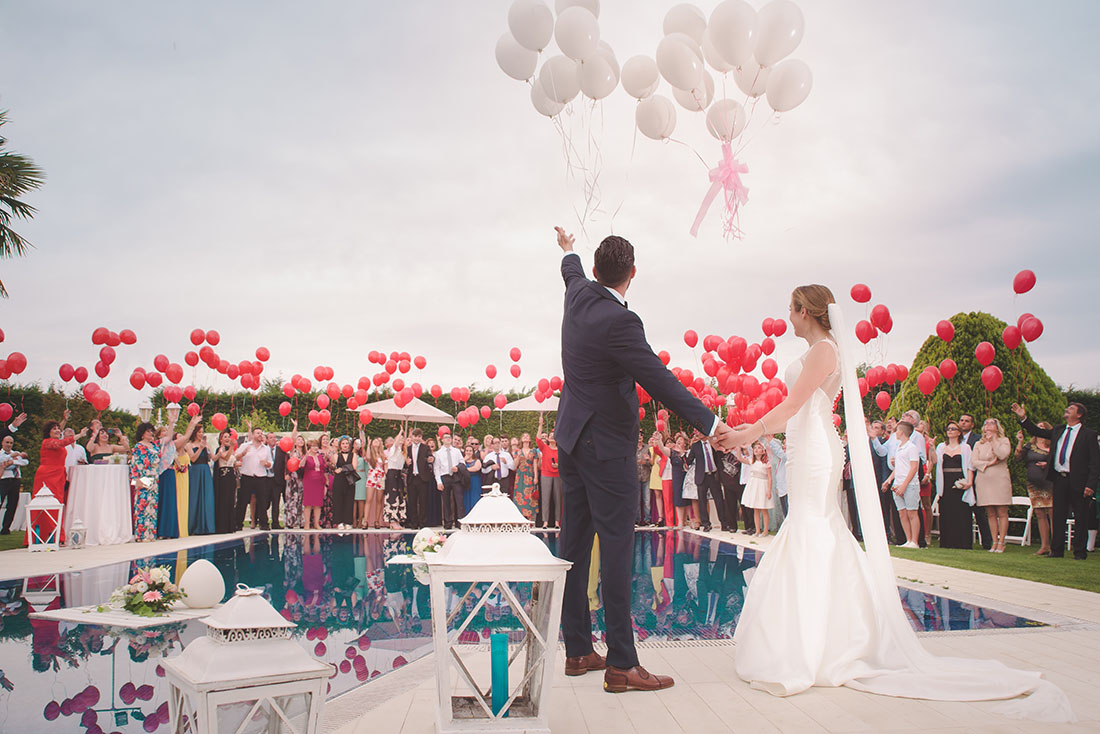 fotografia de casamento balões