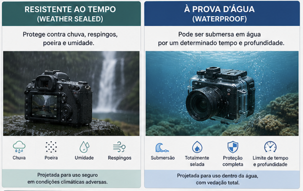 diferença entre câmera resistente ao tempo e câmera à prova d’água